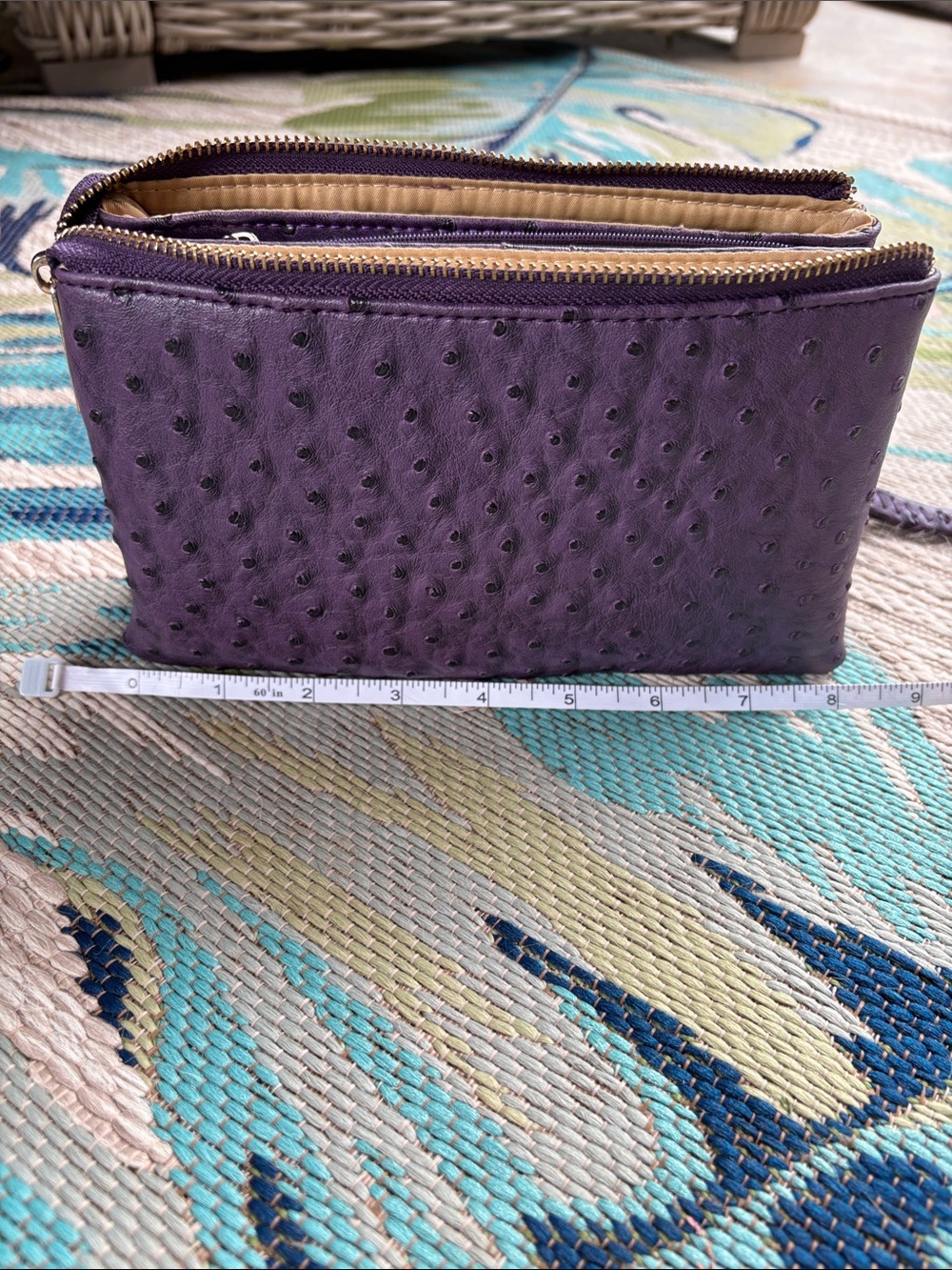 Compact Purple Ostrich-Texture Crossbody Bag - Picture 10 of 11
